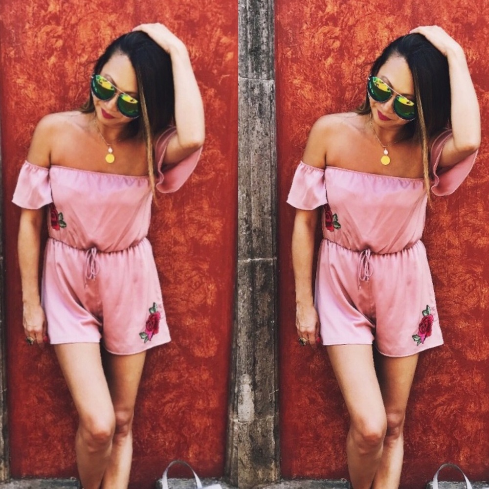 Satin Embroidered Short Romper